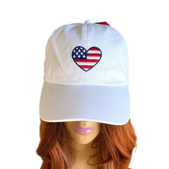 New American Flag Heart Embroidered Baseball Cap Patriotic Cute 4th of July - Picture 10 of 10
